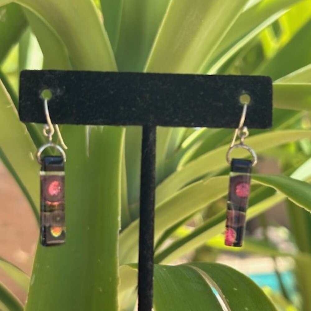 925 Silver Dichroic Glass Rainbow Purple Pendant Necklace Earrings SET - Picture 3 of 6